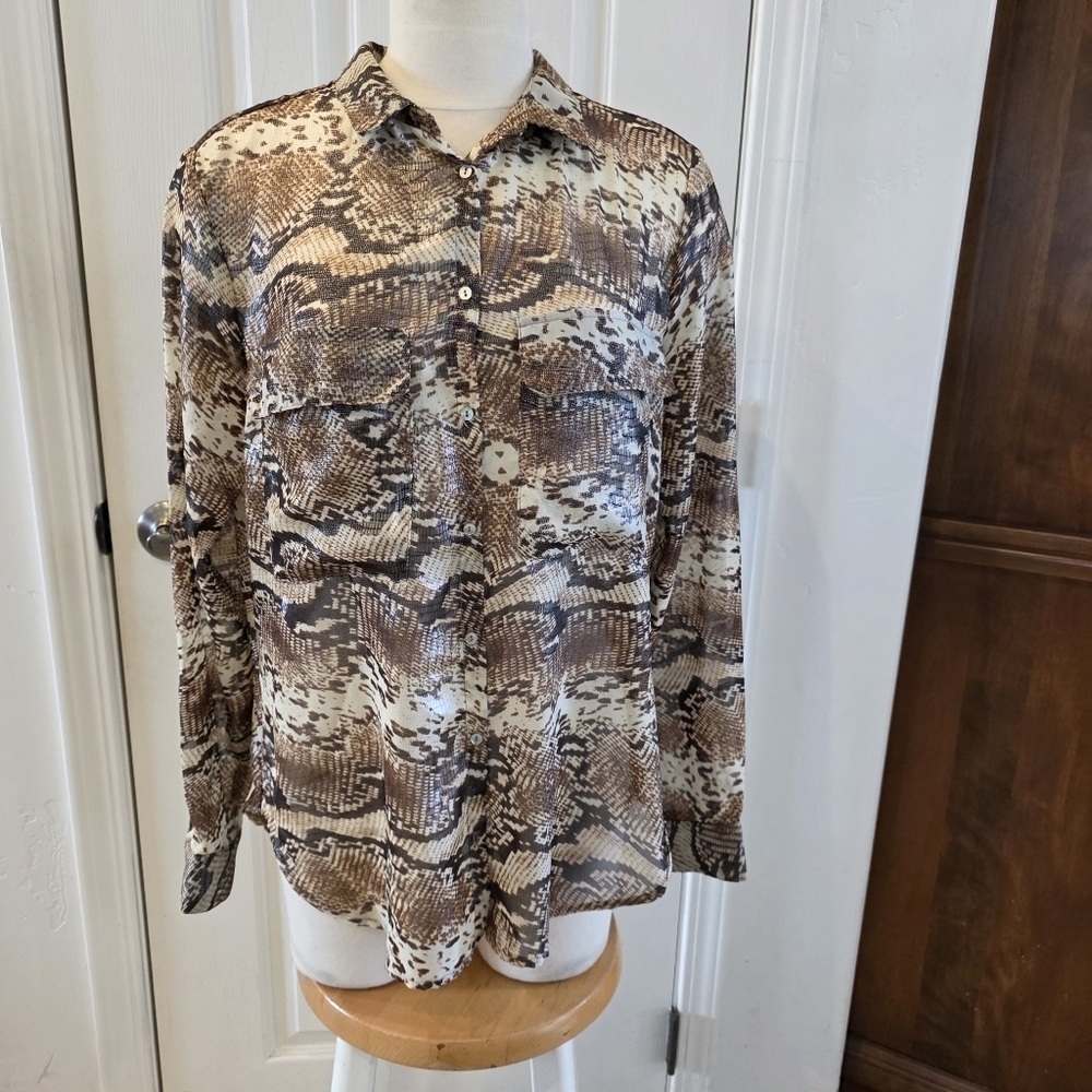 Kut from the Kloth Beige and Dark Brown Textured Top